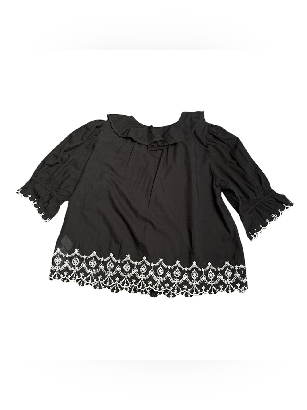Madewell women’s The Blaire Top short sleeve black embroidered ruffles SizeS NWT - Picture 6 of 10